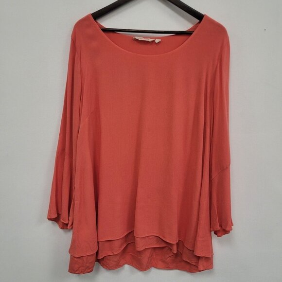 Soft Surroundings Womens Gauzy Lagom Beachy Top Size 1X Orange Lagenlook Island - Picture 1 of 10